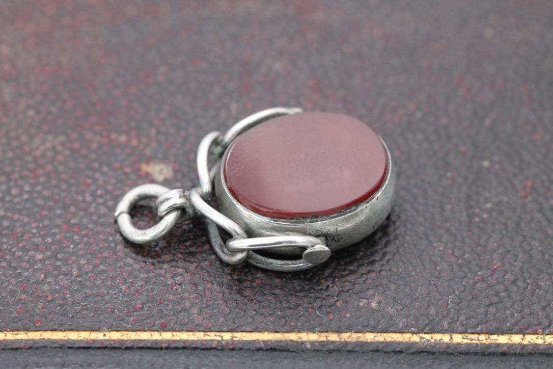Antique Sterling Silver Bloodstone Spinner Pendant