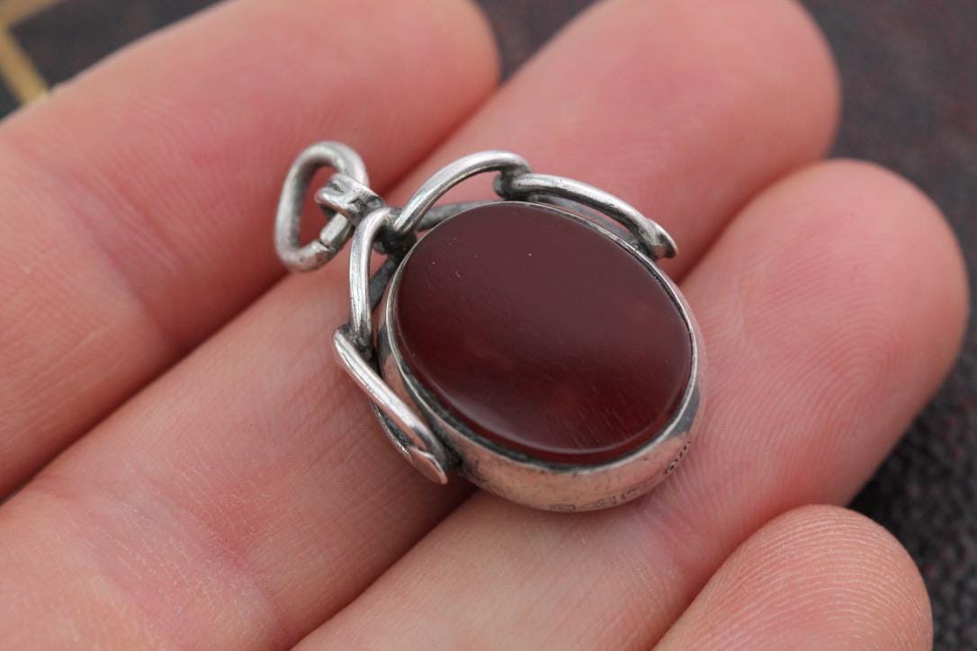 Antique Sterling Silver Bloodstone Spinner Pendant