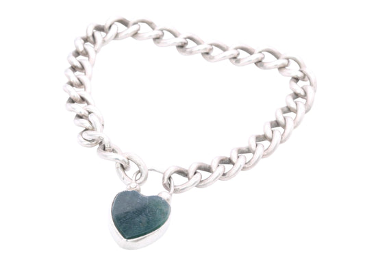 Antique Sterling Silver Bloodstone Heart Padlock Gate Bracelet