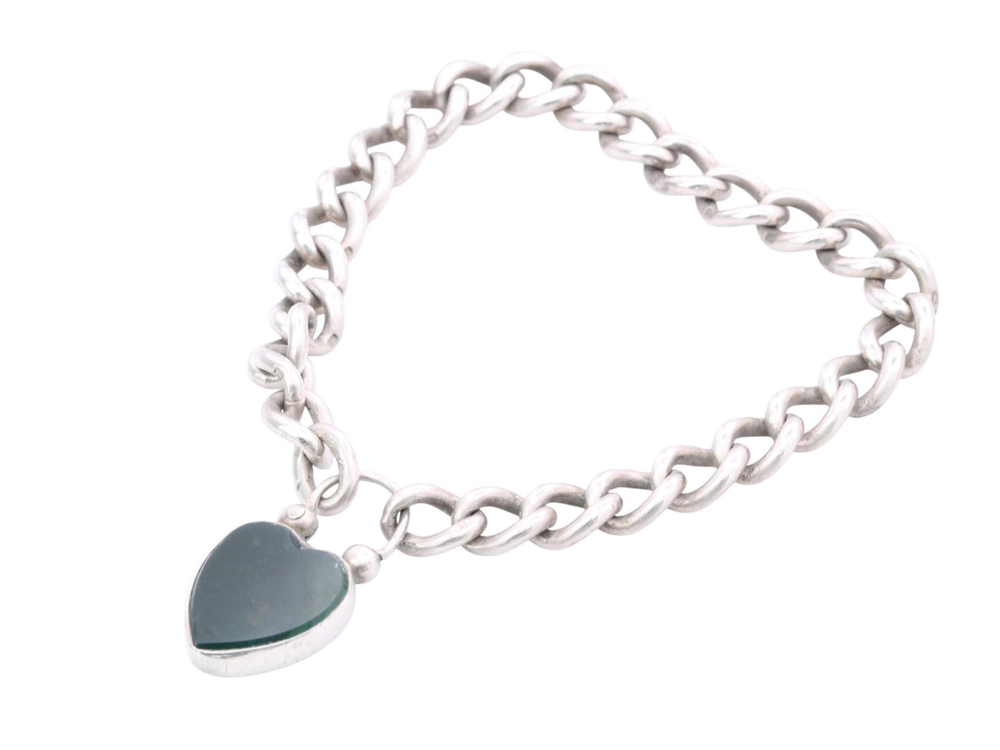 Antique Sterling Silver Bloodstone Heart Padlock Gate Bracelet