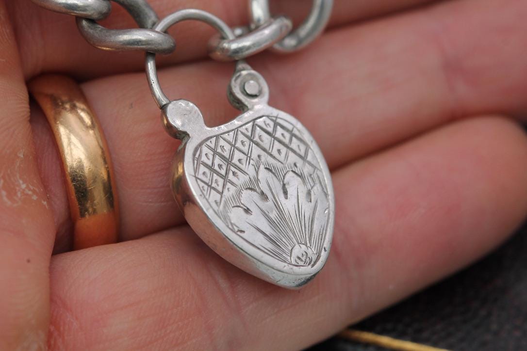 Antique Sterling Silver Bloodstone Heart Padlock Gate Bracelet