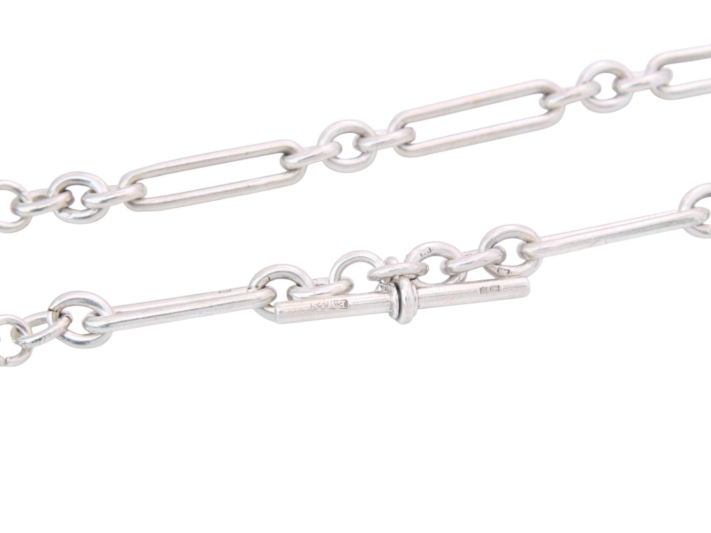 Antique Sterling Silver Trombone Link Albert Chain, 14.25"