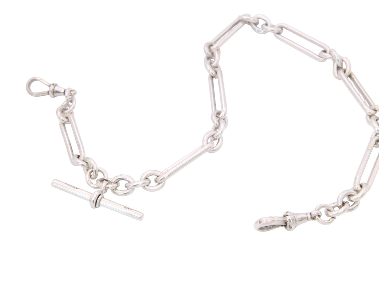 Antique Sterling Silver Trombone Link Albert Chain, 14.25"