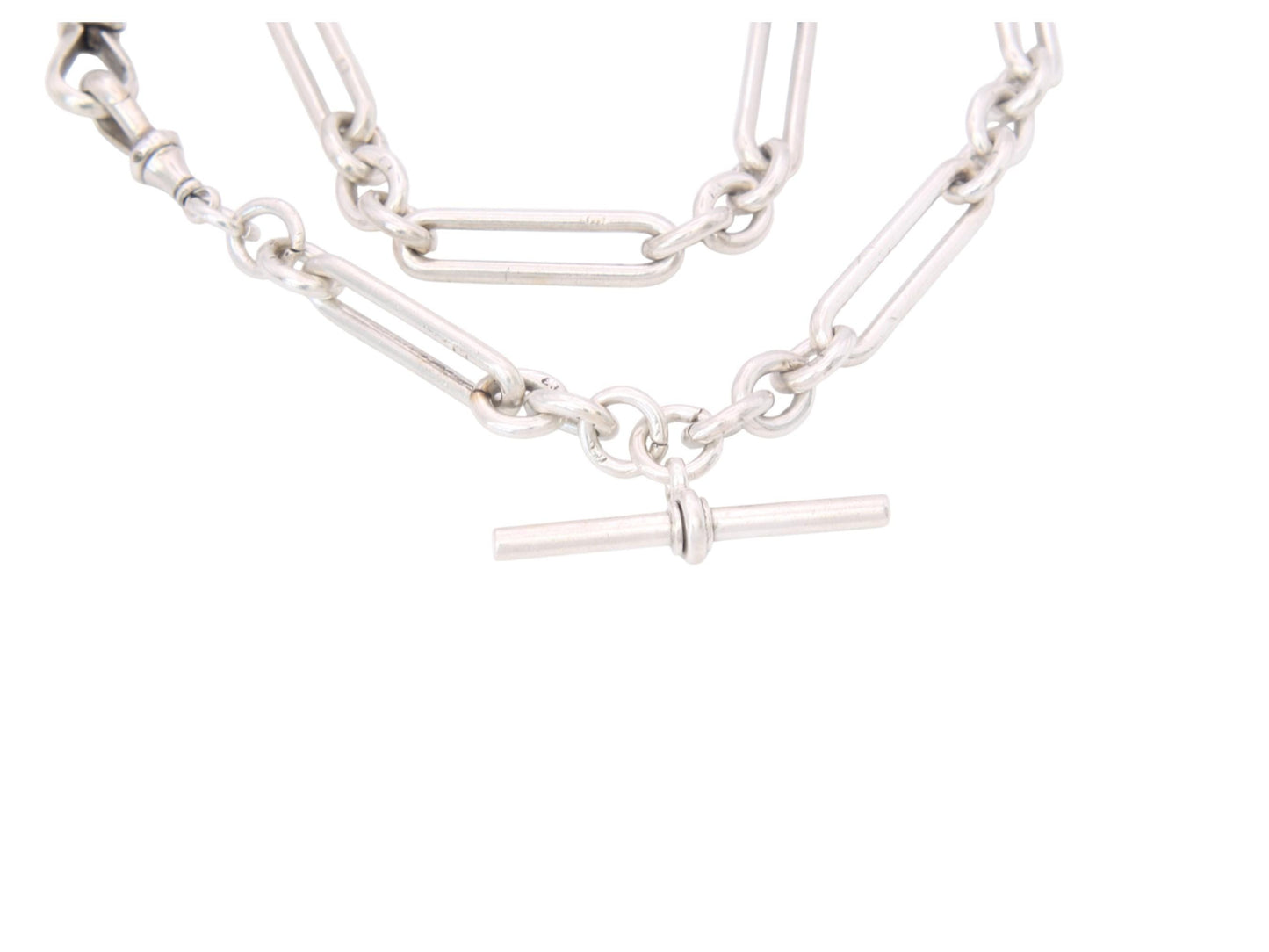 Antique Sterling Silver Trombone Link Albert Chain, 14.25"