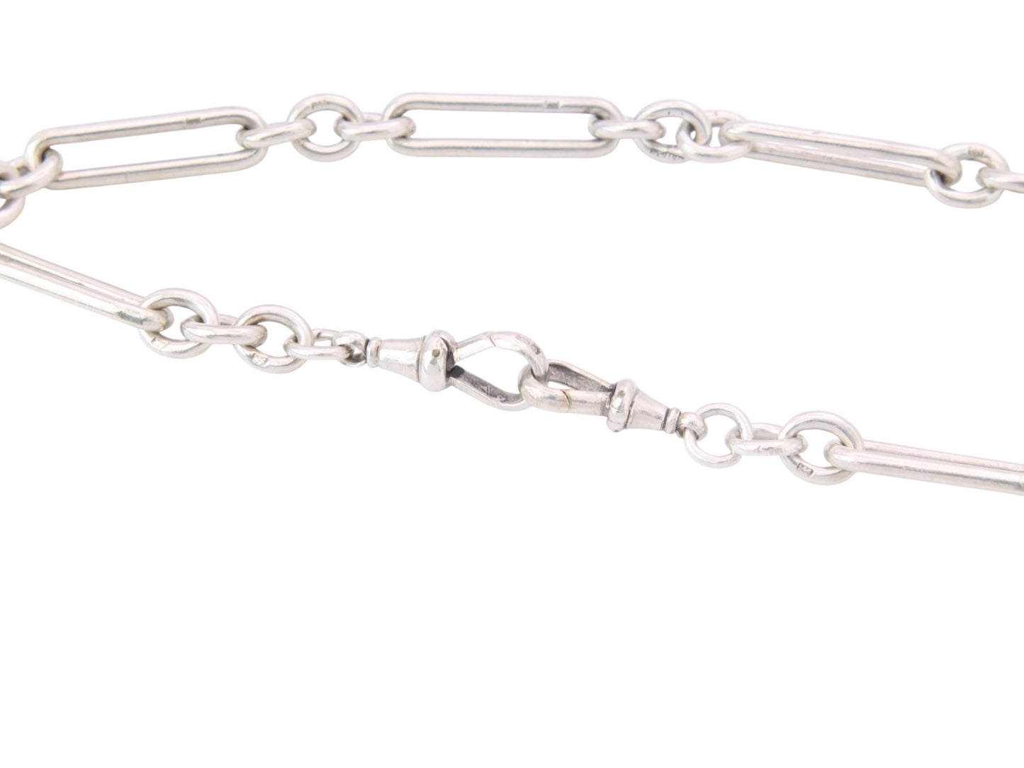 Antique Sterling Silver Trombone Link Albert Chain, 14.25"