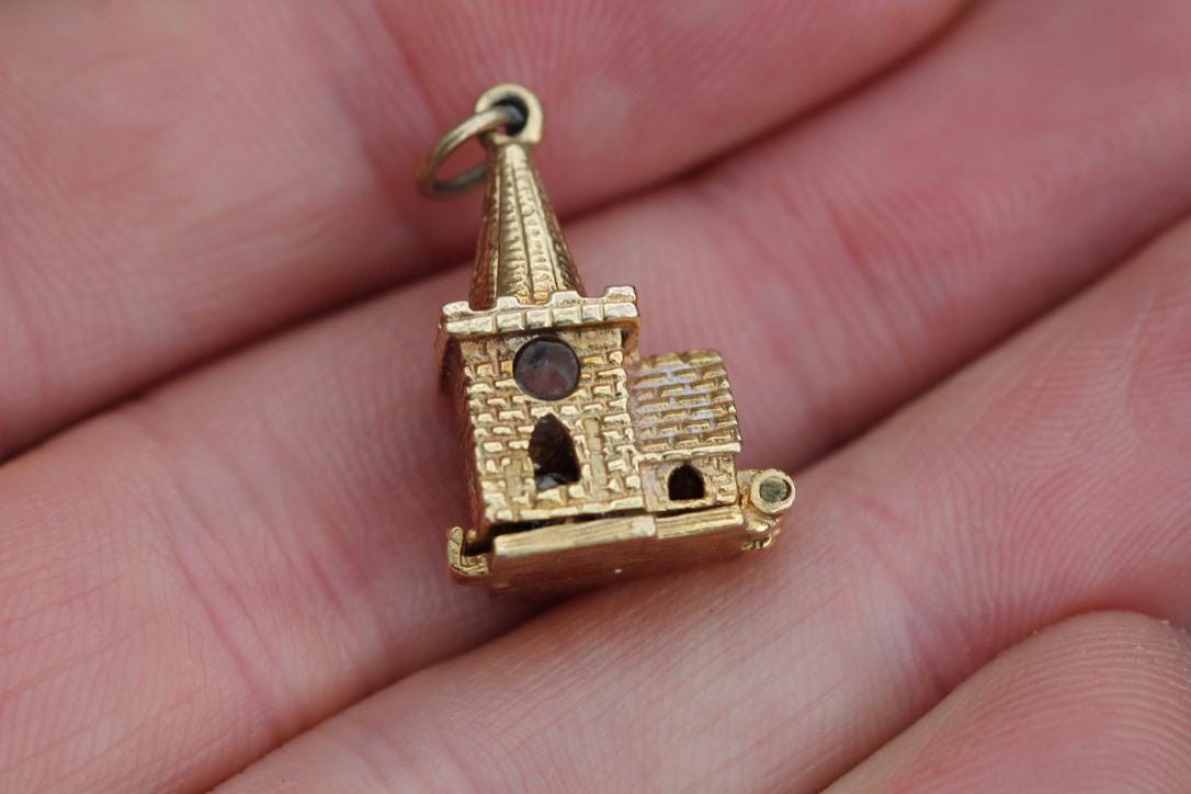 Vintage 9ct Gold Opening Church Marriage Vows Charm Pendant