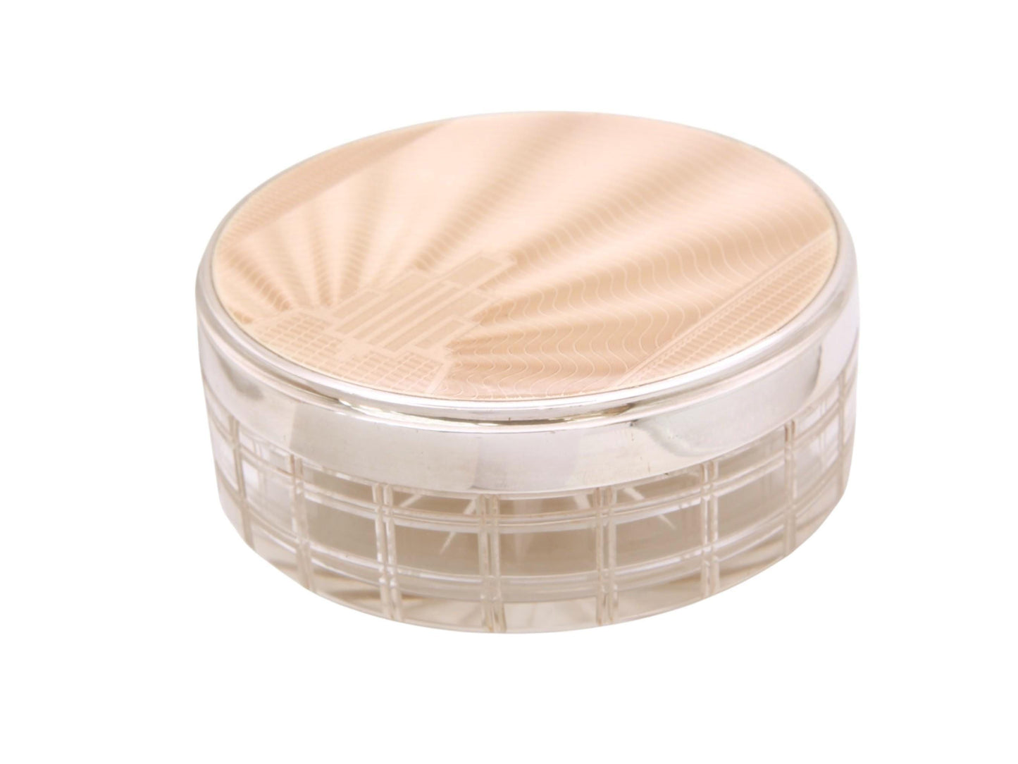 Antique Sterling Silver Enamel Guilloche Vanity Glass Jar