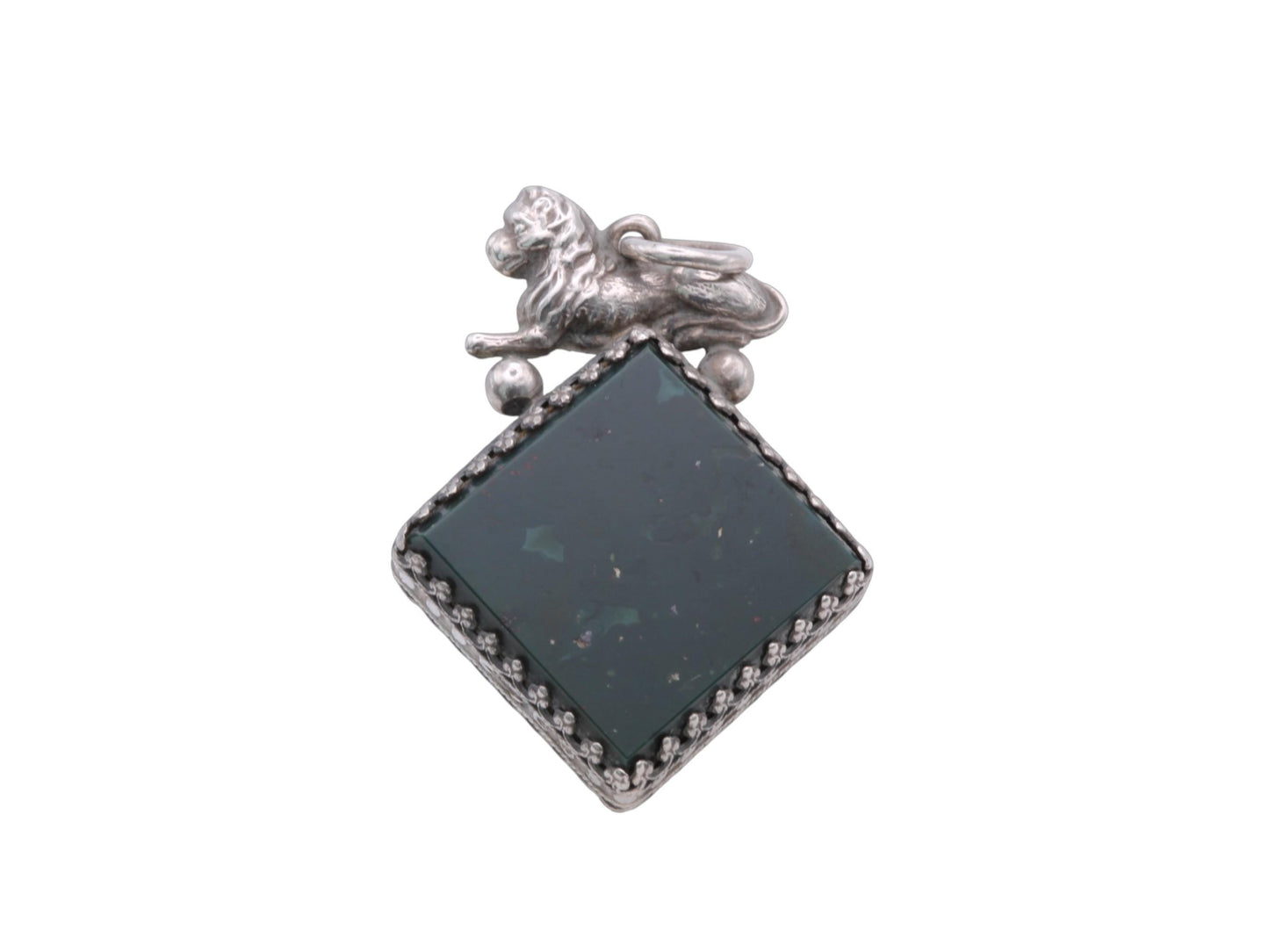 Antique Sterling Silver Lion Pendant, Bloodstone & Carnelian, 1912