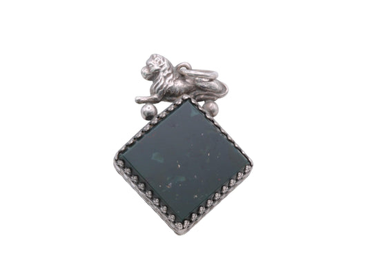 Antique Sterling Silver Lion Pendant, Bloodstone & Carnelian, 1912