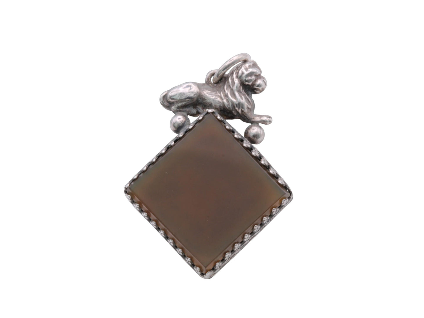 Antique Sterling Silver Lion Pendant, Bloodstone & Carnelian, 1912