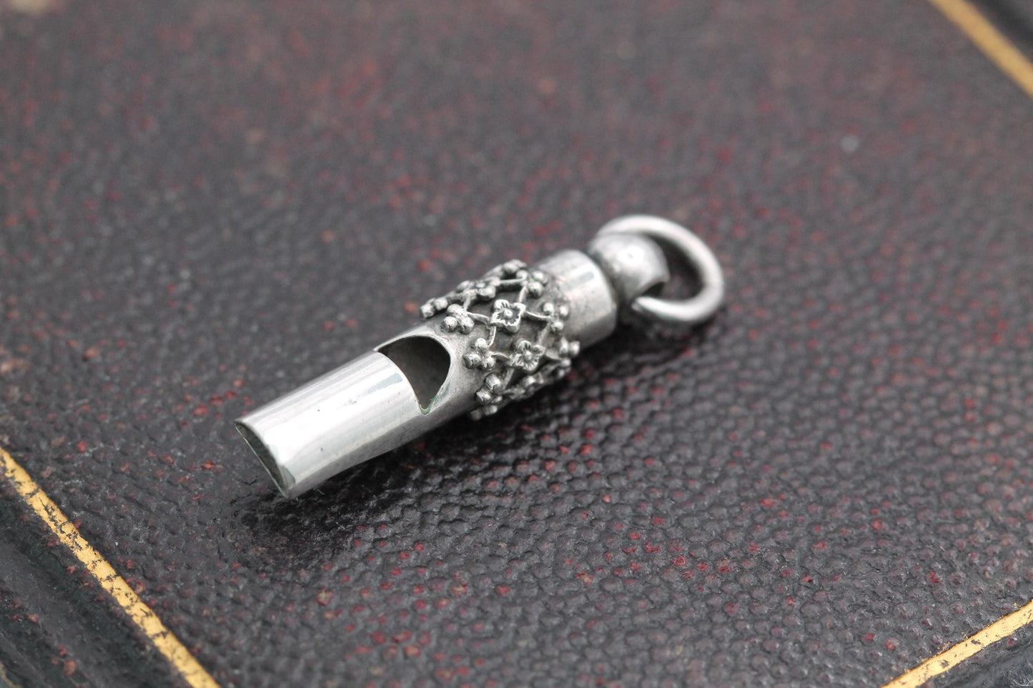 Antique Sterling Silver Floral Whistle Charm, Victorian Applied Openwork Pendant