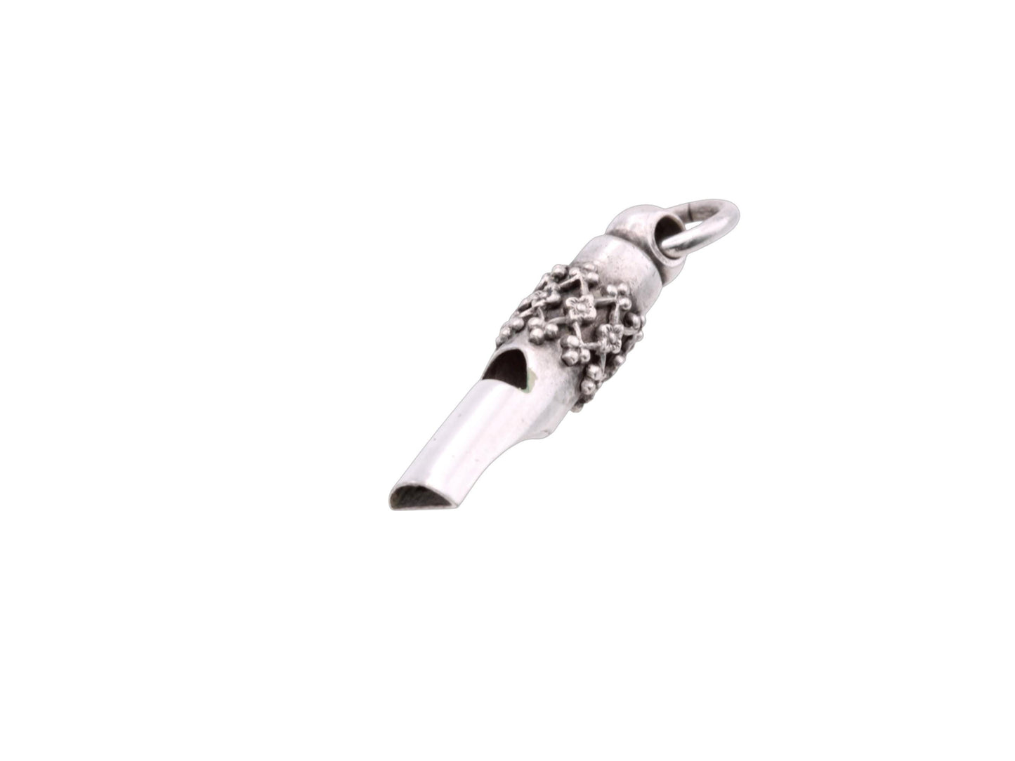 Antique Sterling Silver Floral Whistle Charm, Victorian Applied Openwork Pendant