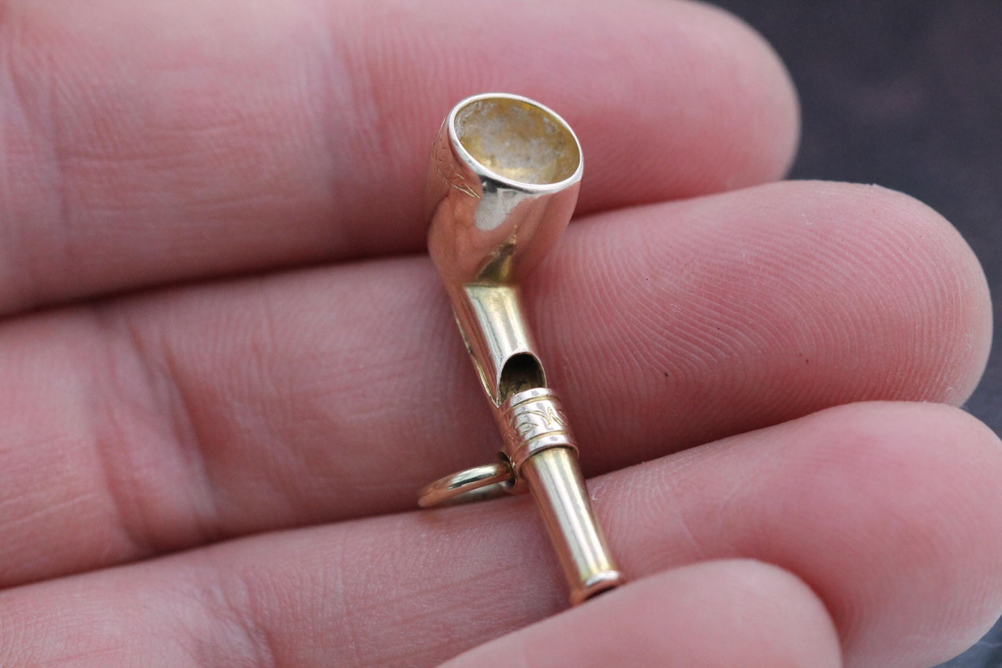Antique 9ct Gold Pipe Whistle Pendant Charm