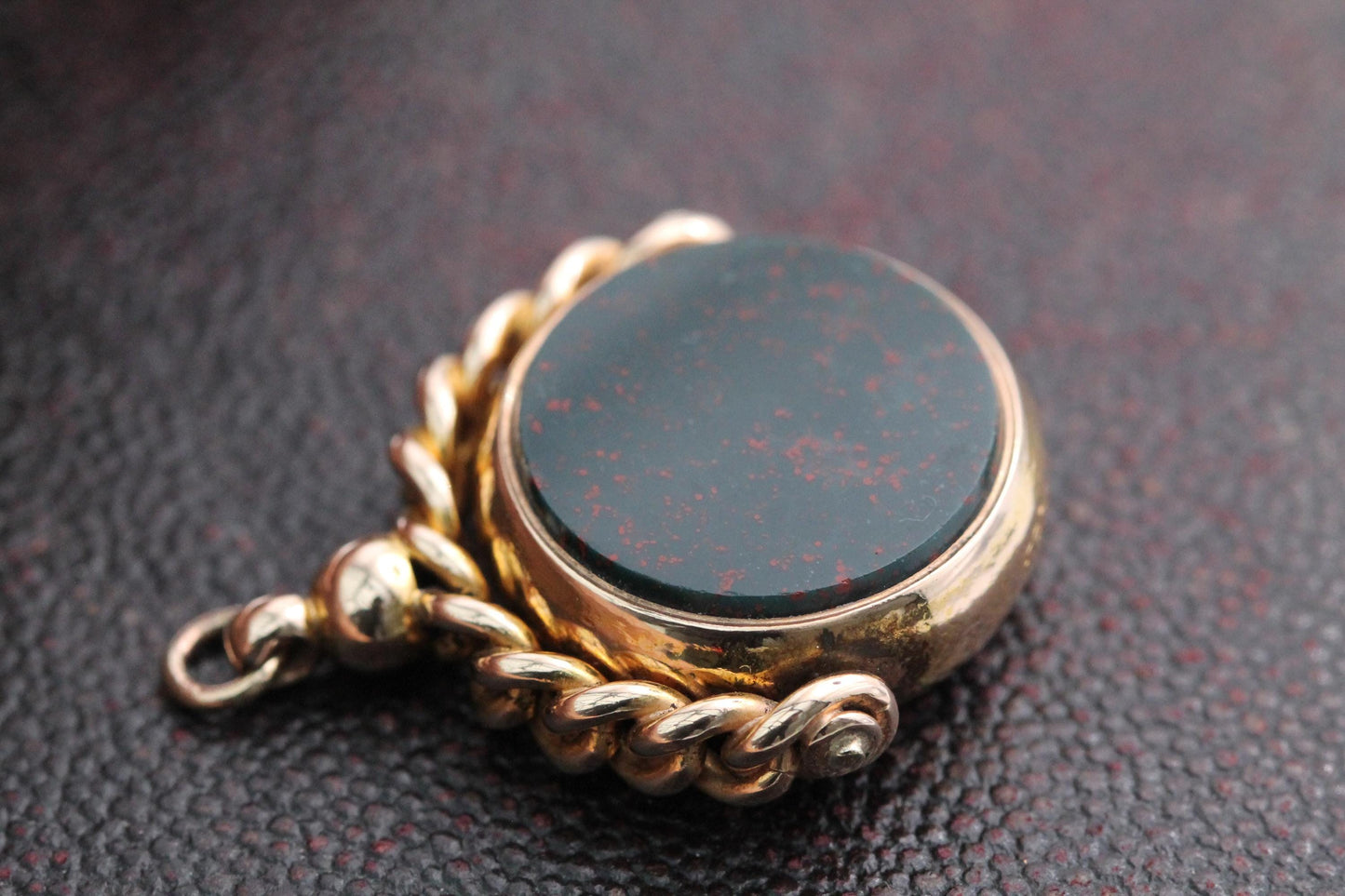 Antique 15ct Gold Bloodstone Spinner Pendant, 1887