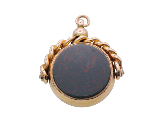 Antique 15ct Gold Bloodstone Spinner Pendant, 1887