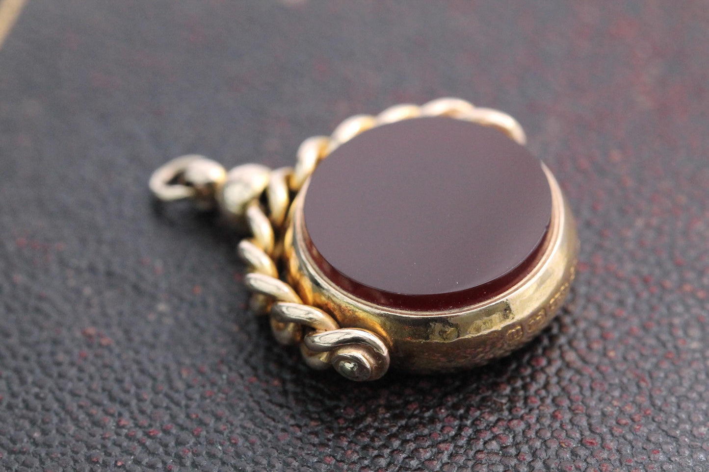 Antique 15ct Gold Bloodstone Spinner Pendant, 1887