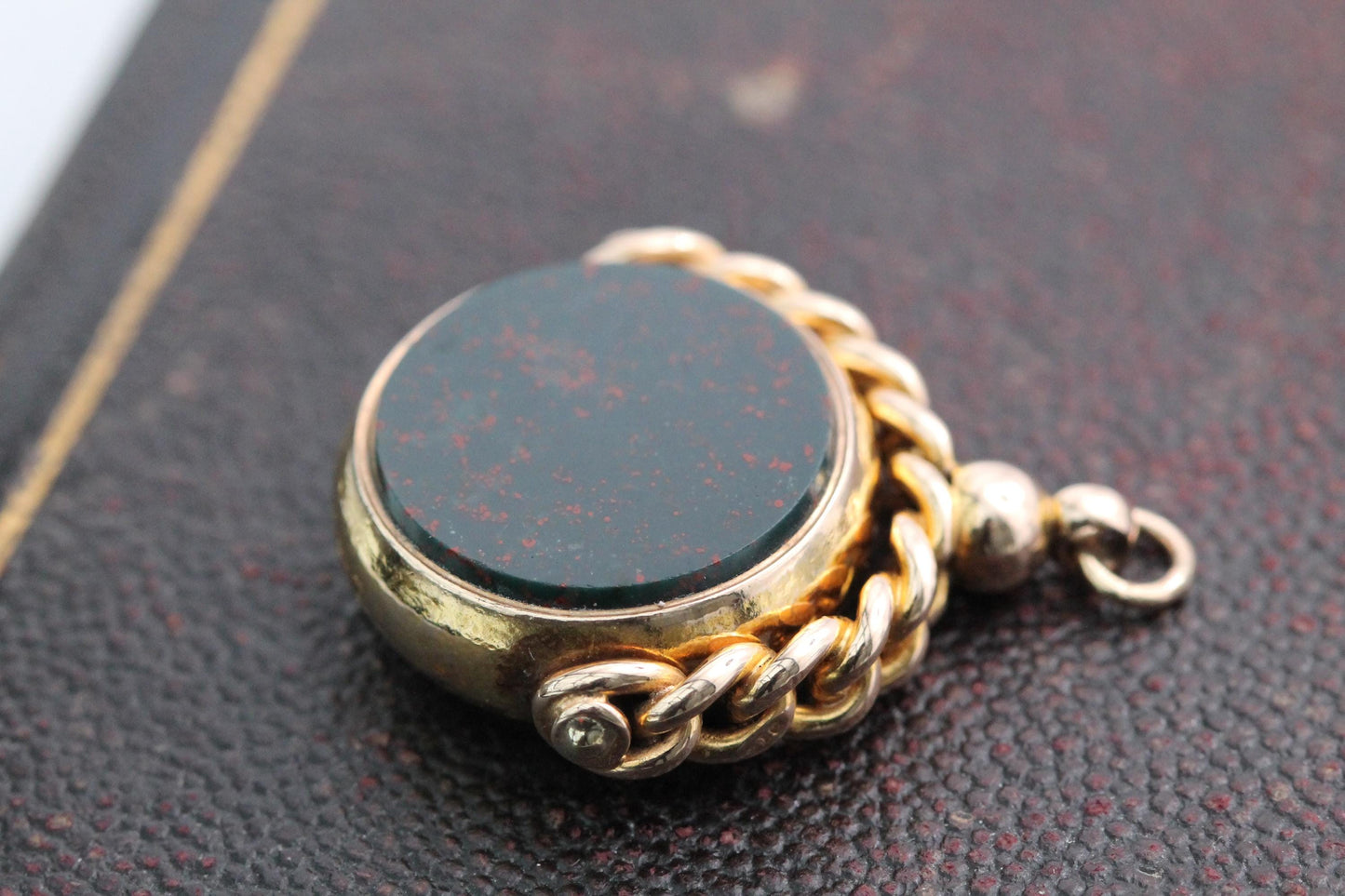 Antique 15ct Gold Bloodstone Spinner Pendant, 1887