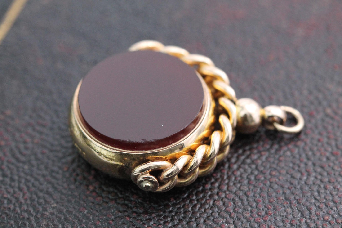 Antique 15ct Gold Bloodstone Spinner Pendant, 1887