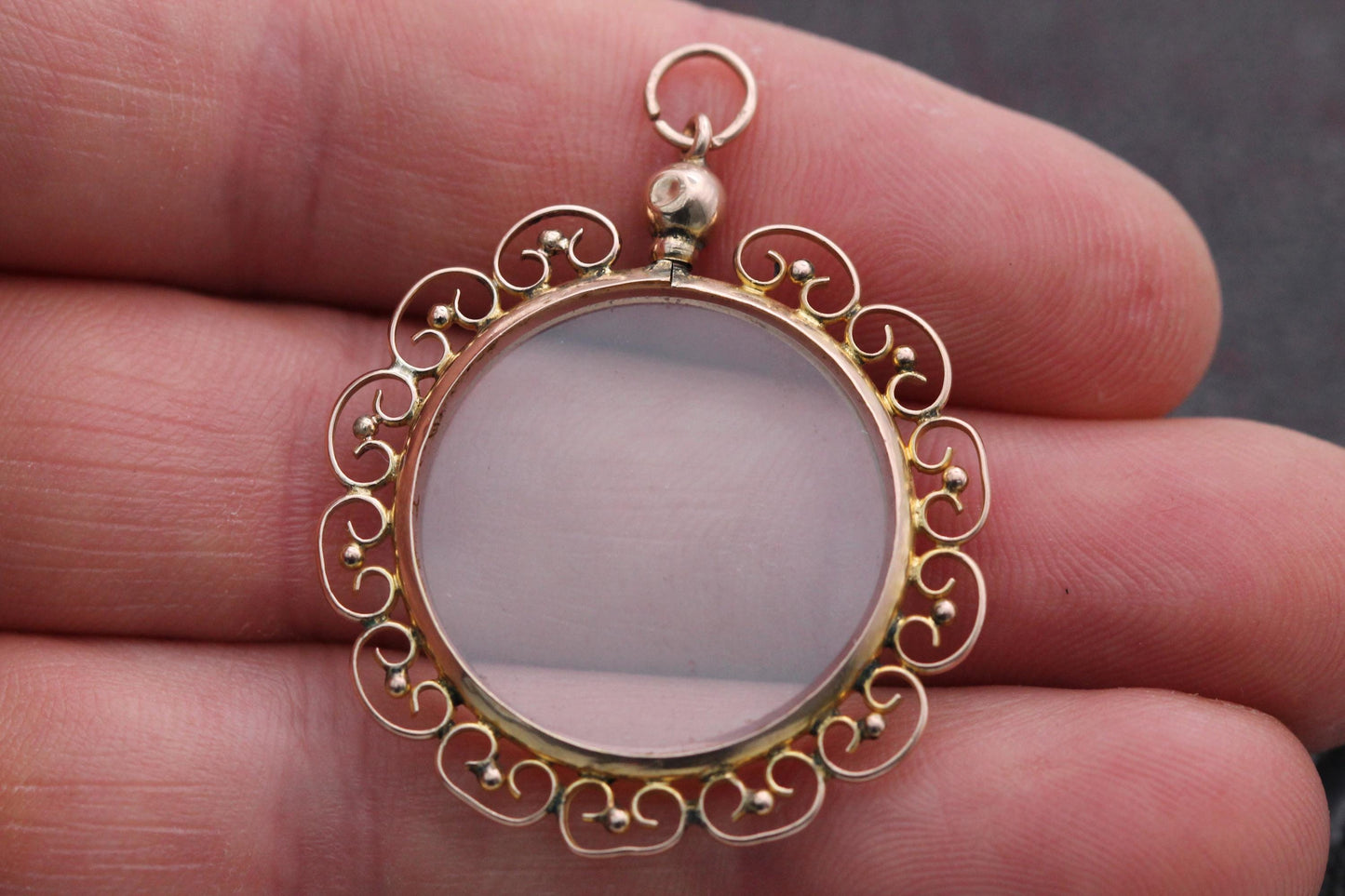Antique Edwardian 9ct Gold Glass Locket Pendant, Sentimental Keepsake, 1907