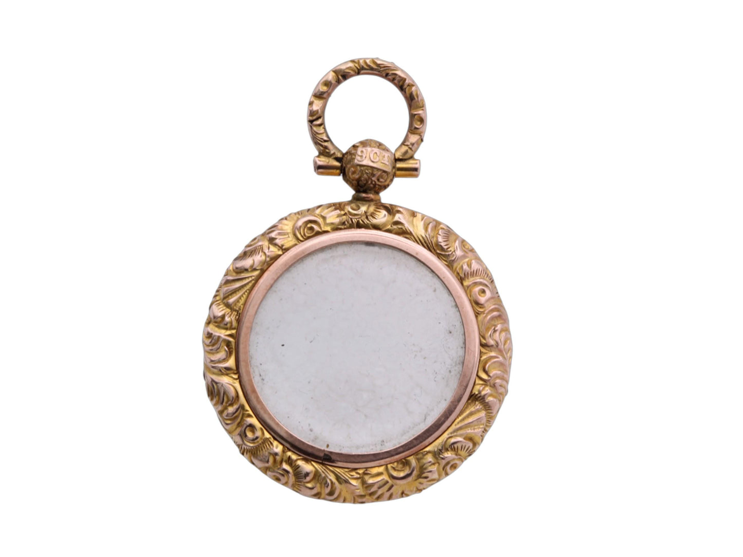 Antique 9ct Gold Chased Decorative Glass Locket