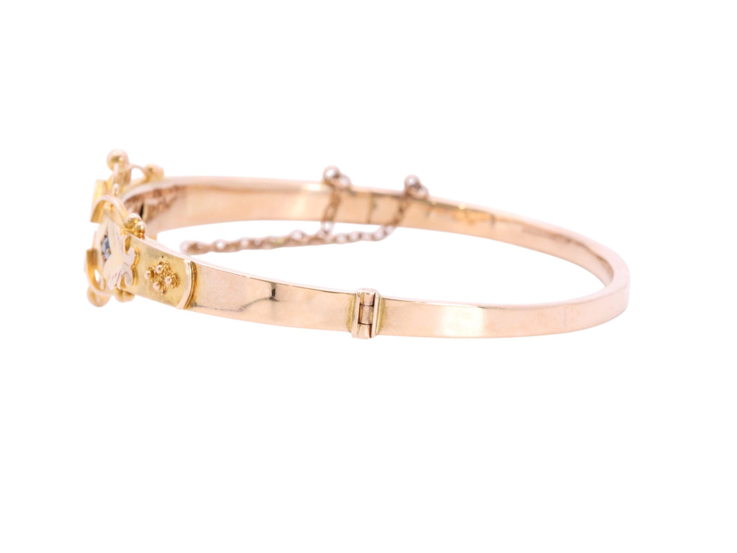 Antique 9ct Gold Diamond Sapphire Bangle, 7"