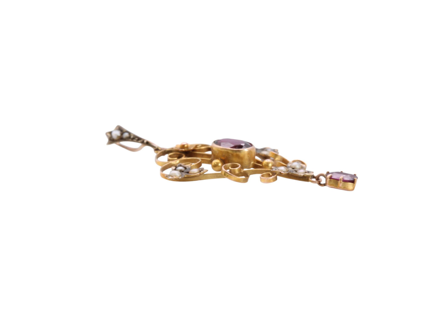 Antique Edwardian Art Nouveau 9ct Gold Garnet & Seed Pearl Pendant