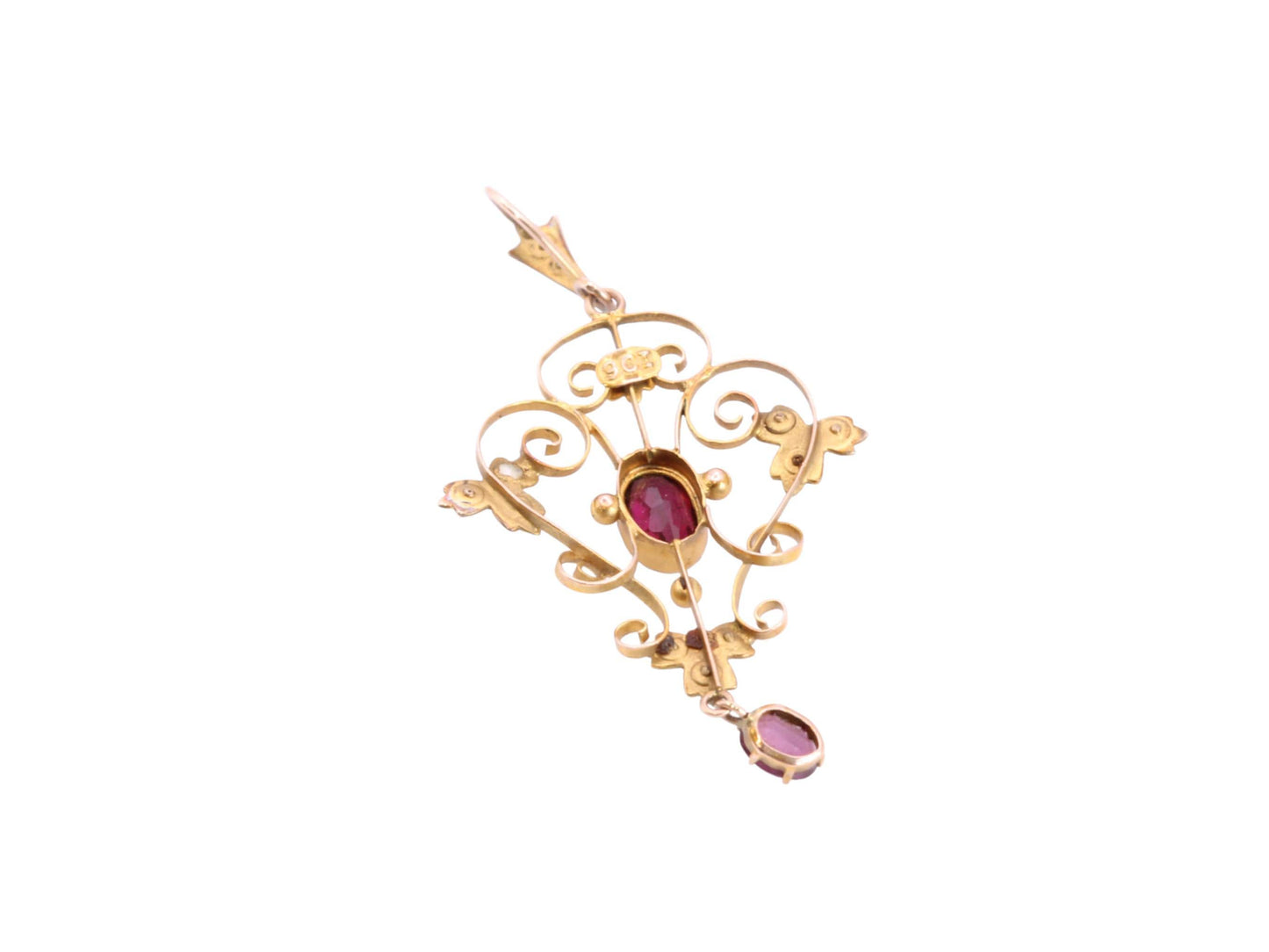 Antique Edwardian Art Nouveau 9ct Gold Garnet & Seed Pearl Pendant