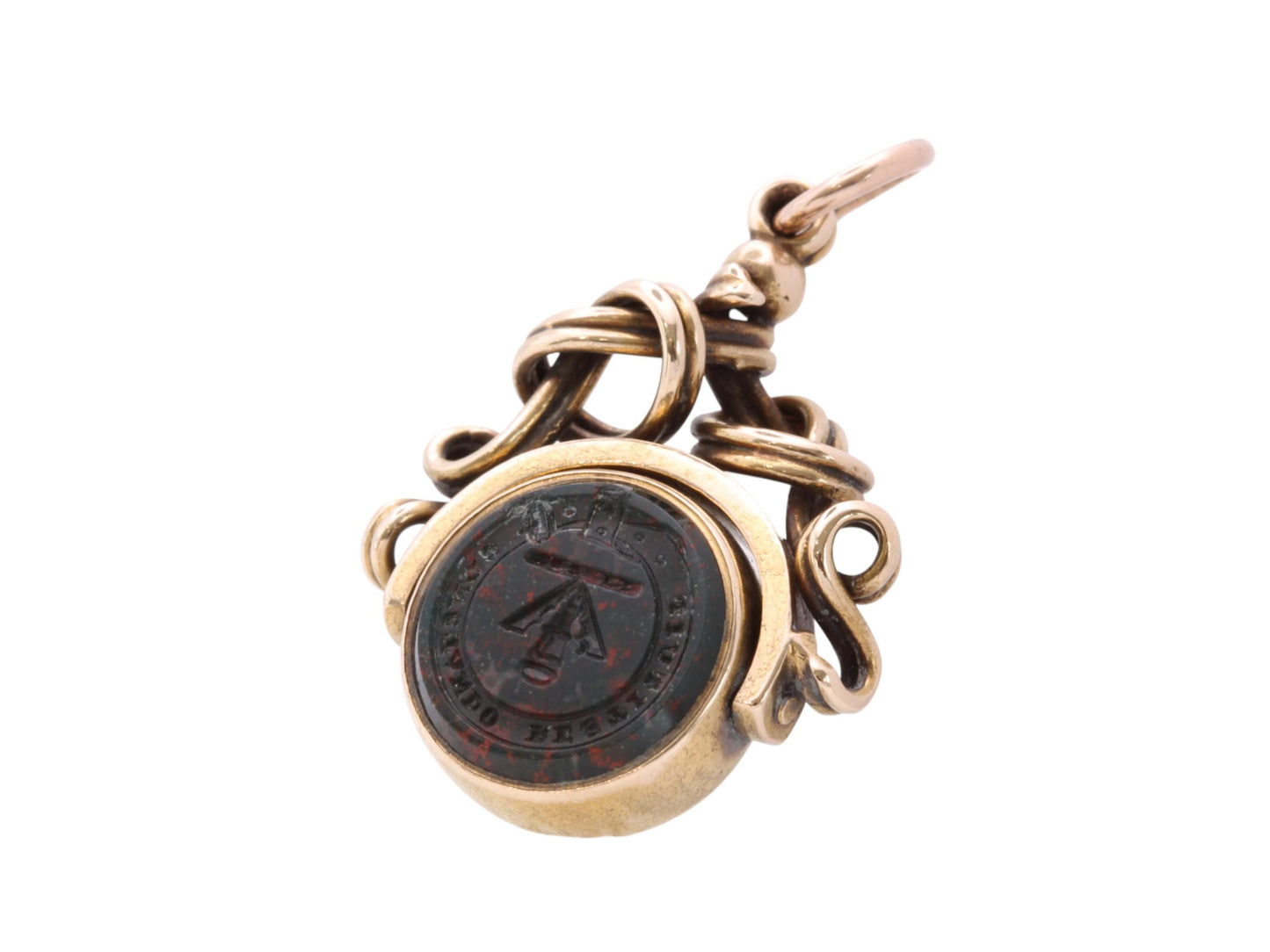 Antique 15ct Gold Intaglio Bloodstone Compass Spinner Pendant