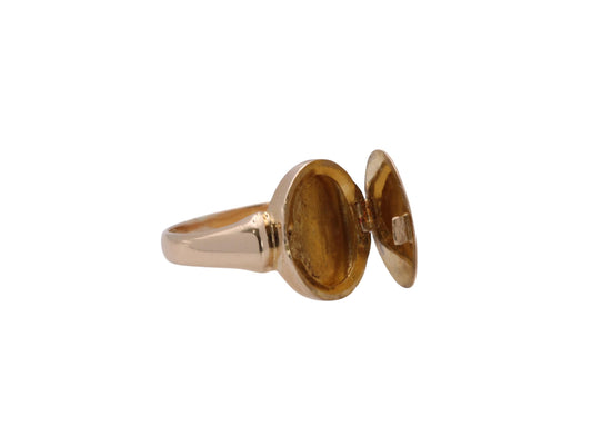 Antique 18ct Gold Poison Locket Signet Ring, Hinged Compartment, Murrle Bennet