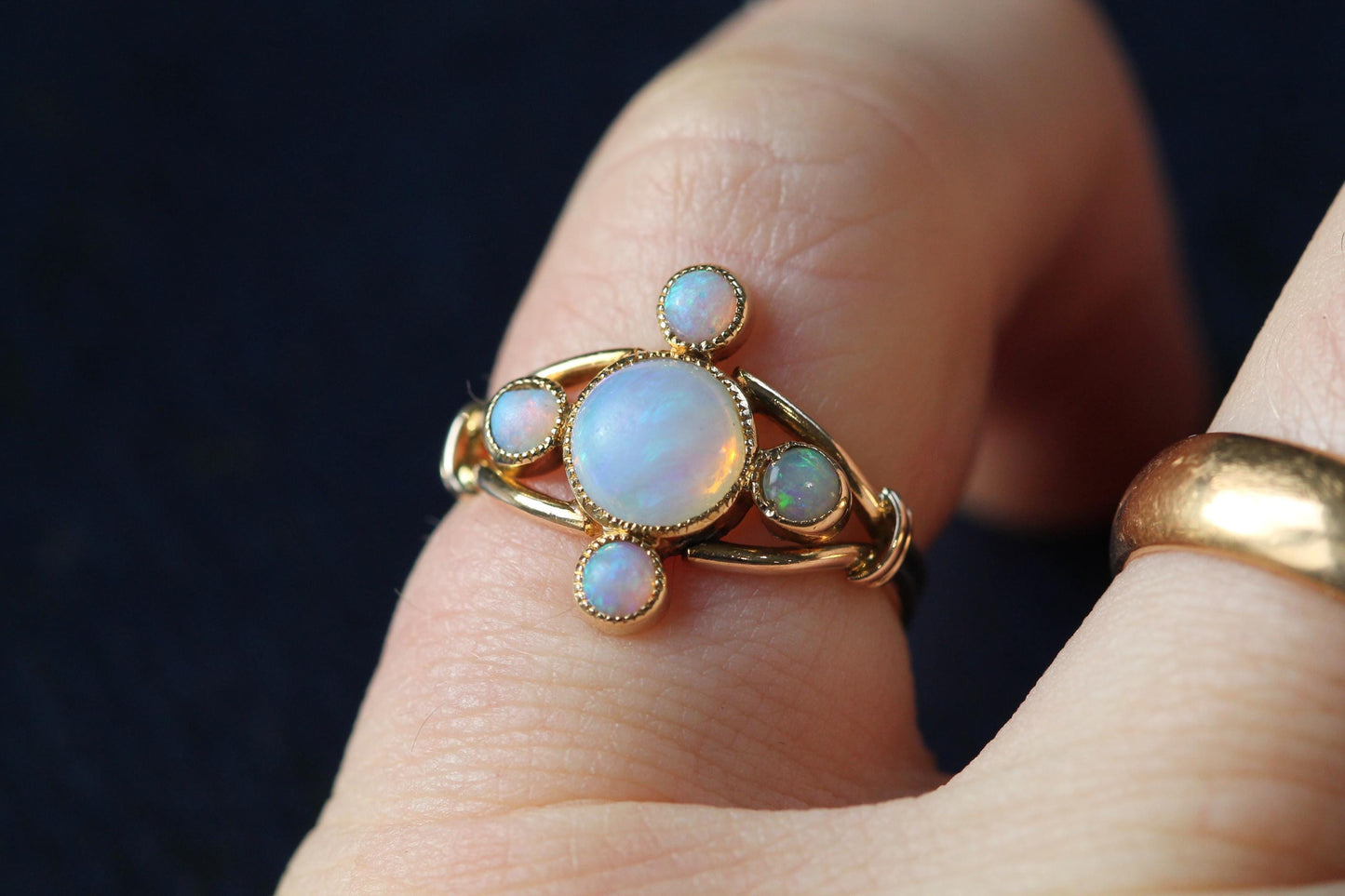 Antique Edwardian 15ct Gold Opal Cluster Ring, Five Opal Cabochons c.1905