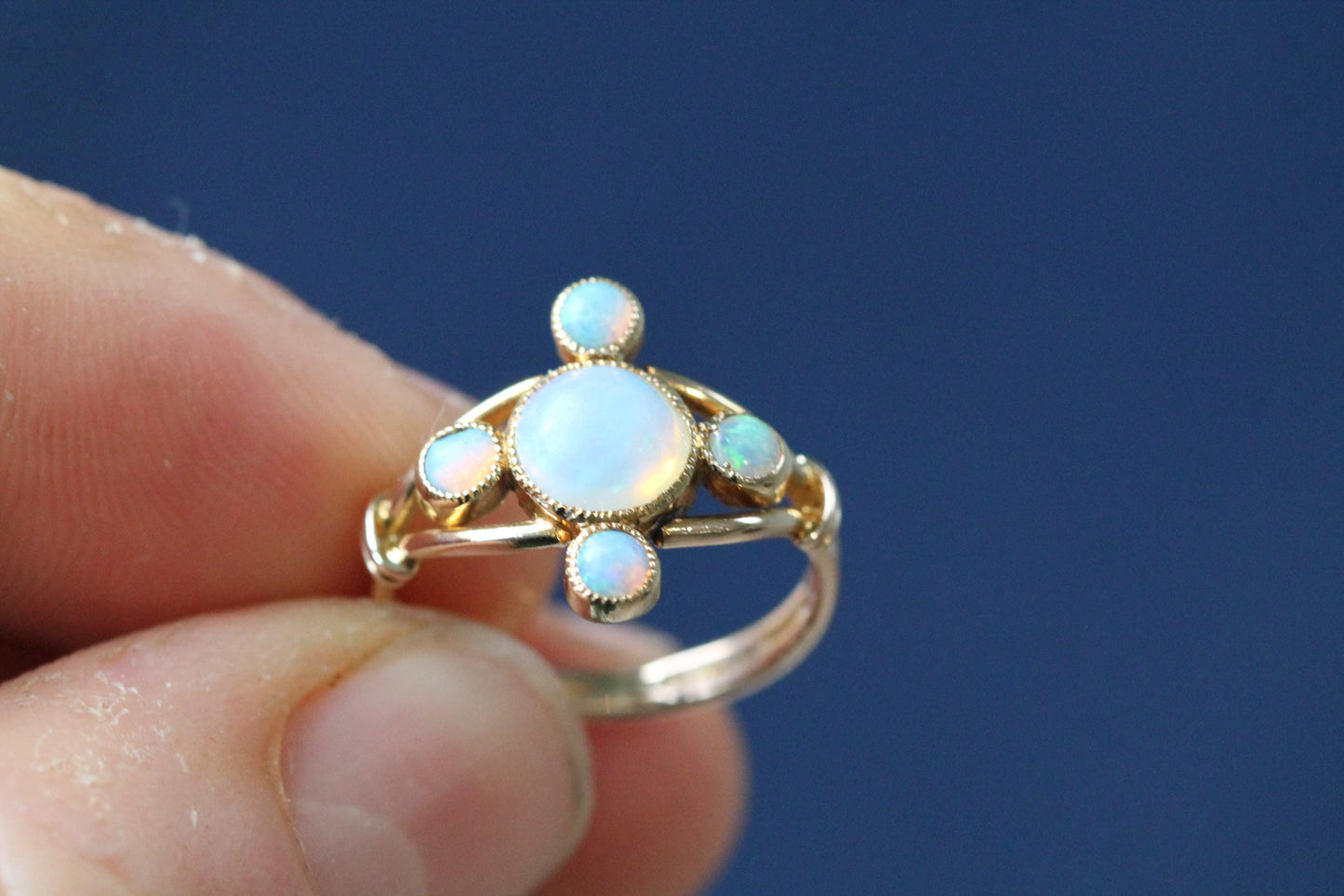 Antique Edwardian 15ct Gold Opal Cluster Ring, Five Opal Cabochons c.1905