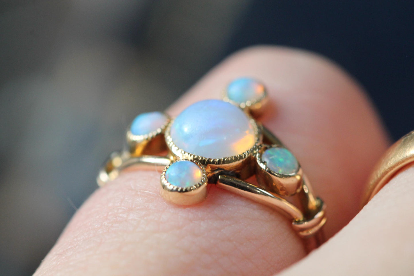 Antique Edwardian 15ct Gold Opal Cluster Ring, Five Opal Cabochons c.1905