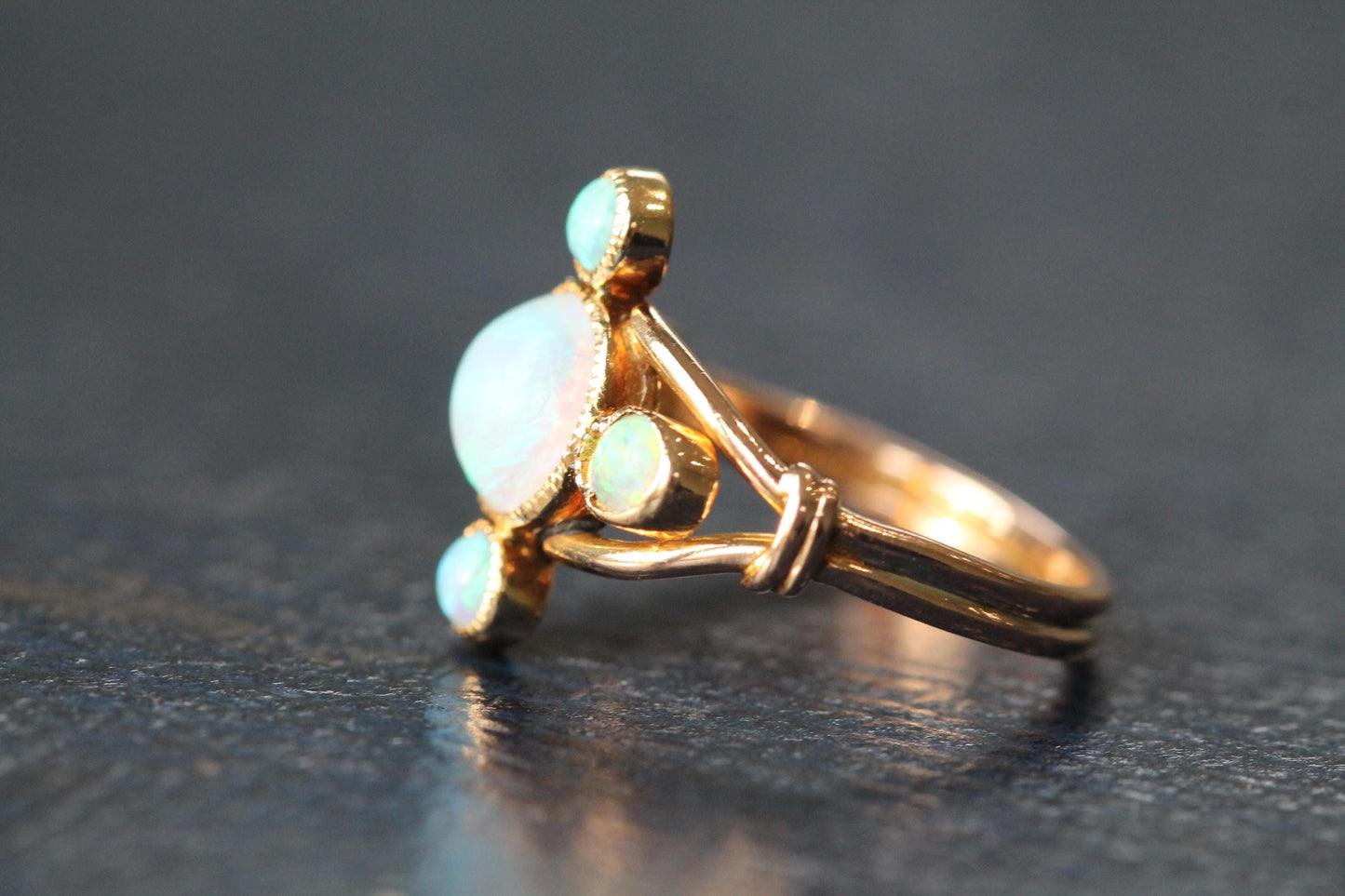 Antique Edwardian 15ct Gold Opal Cluster Ring, Five Opal Cabochons c.1905