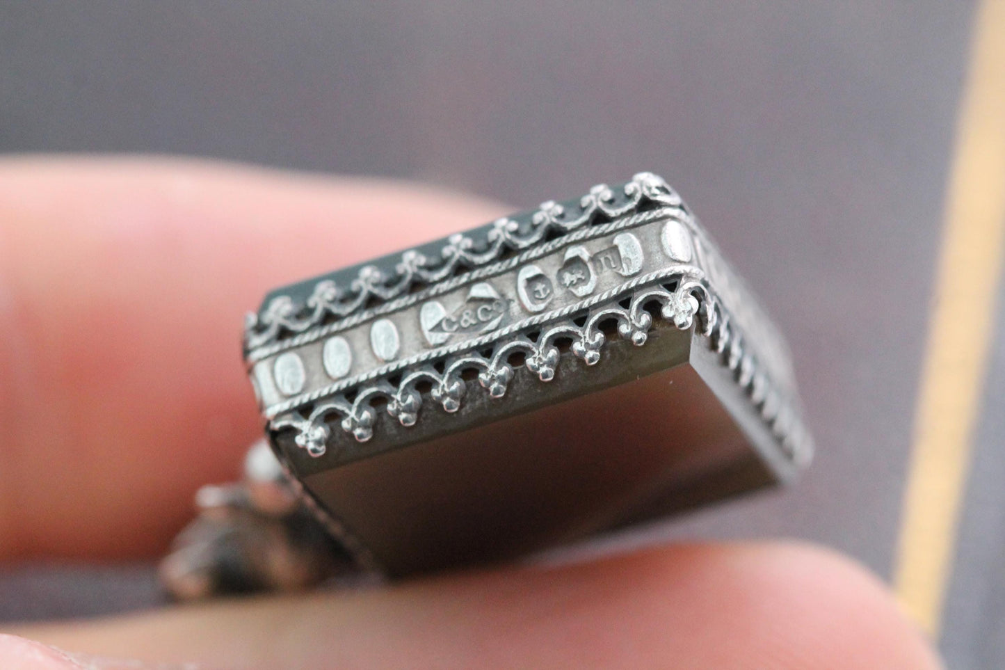 Antique Sterling Silver Lion Pendant, Bloodstone & Carnelian, 1912