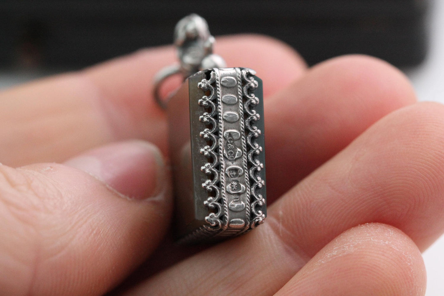 Antique Sterling Silver Lion Pendant, Bloodstone & Carnelian, 1912