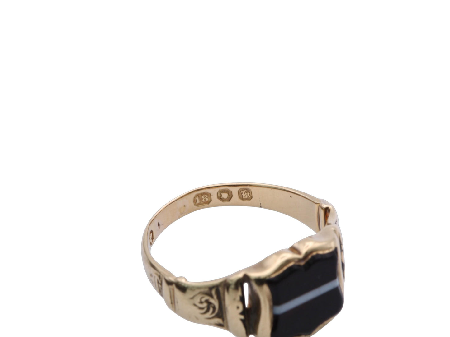 Antique Victorian 18ct Gold Banded Agate Shield Signet Ring, 1845