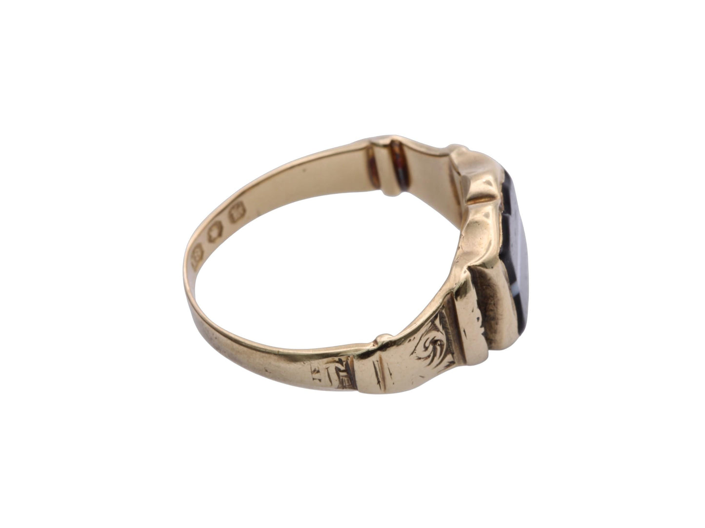 Antique Victorian 18ct Gold Banded Agate Shield Signet Ring, 1845