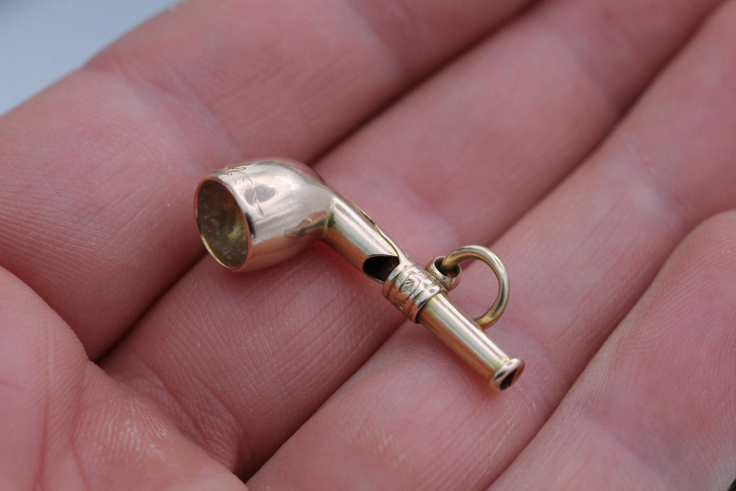 Antique 9ct Gold Pipe Whistle Pendant Charm