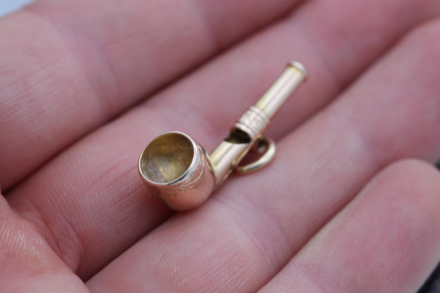 Antique 9ct Gold Pipe Whistle Pendant Charm