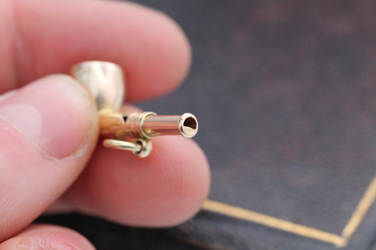 Antique 9ct Gold Pipe Whistle Pendant Charm