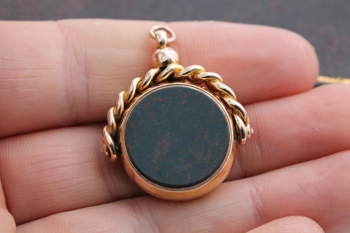 Antique 15ct Gold Bloodstone Spinner Pendant, 1887