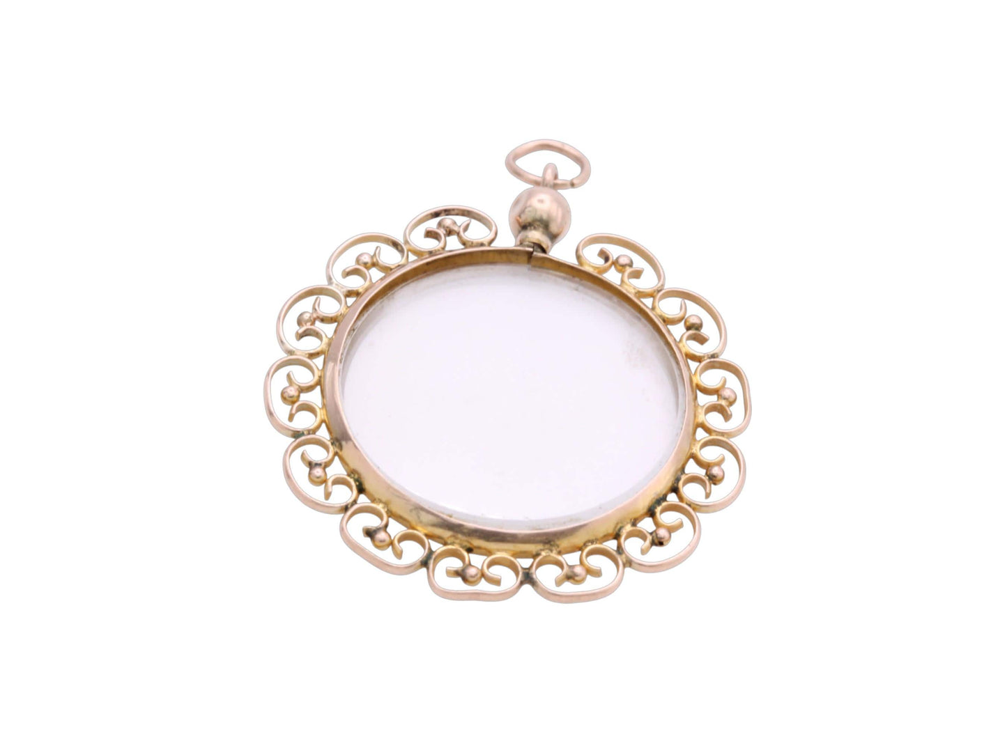 Antique-Edwardian-9ct-Gold-Glass-Locket-Pendant,-Sentimental-Keepsake,-1907