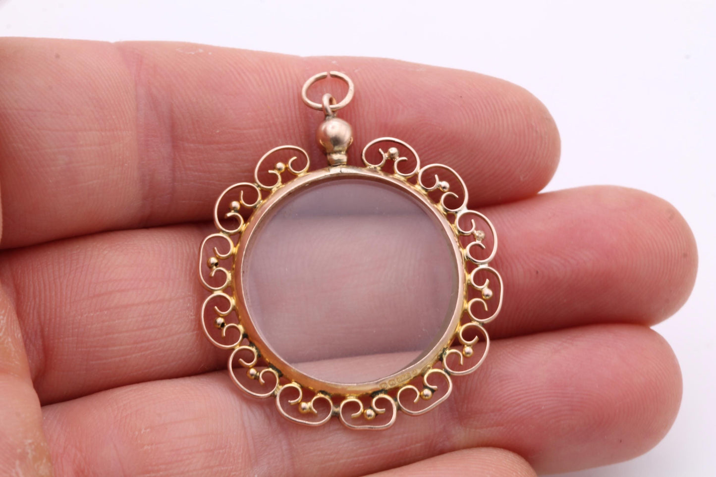 Antique Edwardian 9ct Gold Glass Locket Pendant, Sentimental Keepsake, 1907