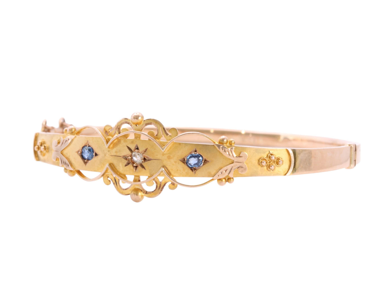 Antique 9ct Gold Diamond Sapphire Bangle, 7"