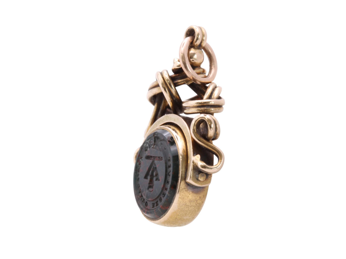 Antique 15ct Gold Intaglio Bloodstone Compass Spinner Pendant