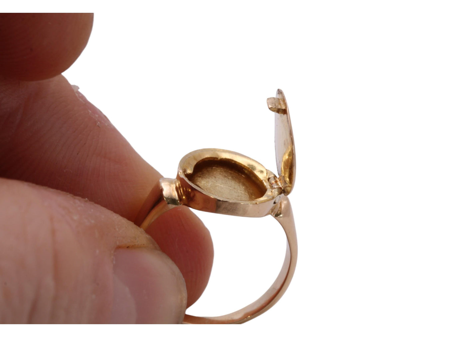 Antique 18ct Gold Poison Locket Signet Ring, Hinged Compartment, Murrle Bennet