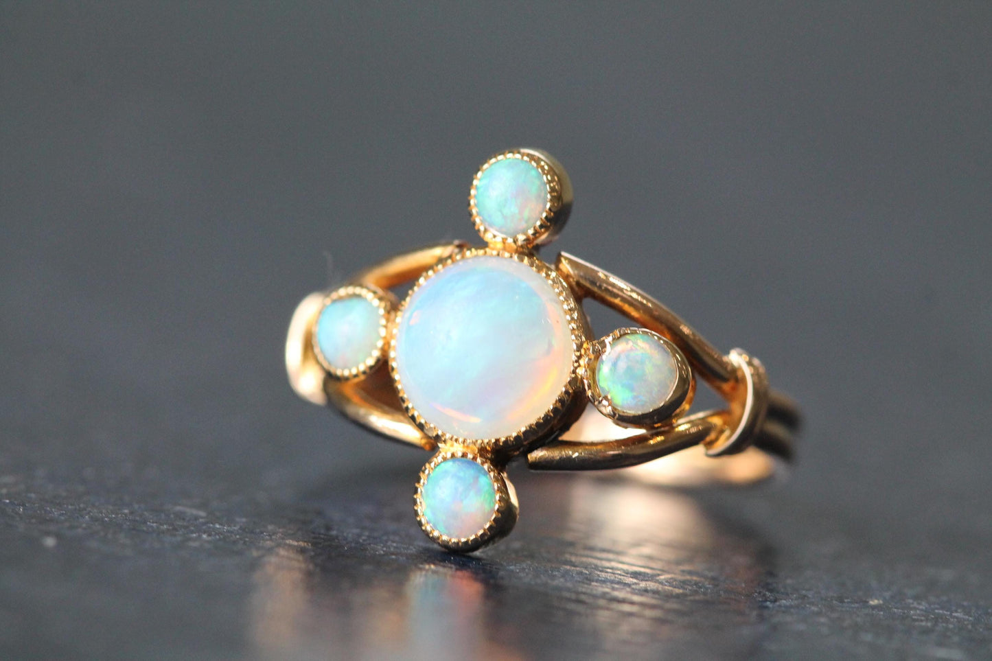 Antique Edwardian 15ct Gold Opal Cluster Ring, Five Opal Cabochons c.1905