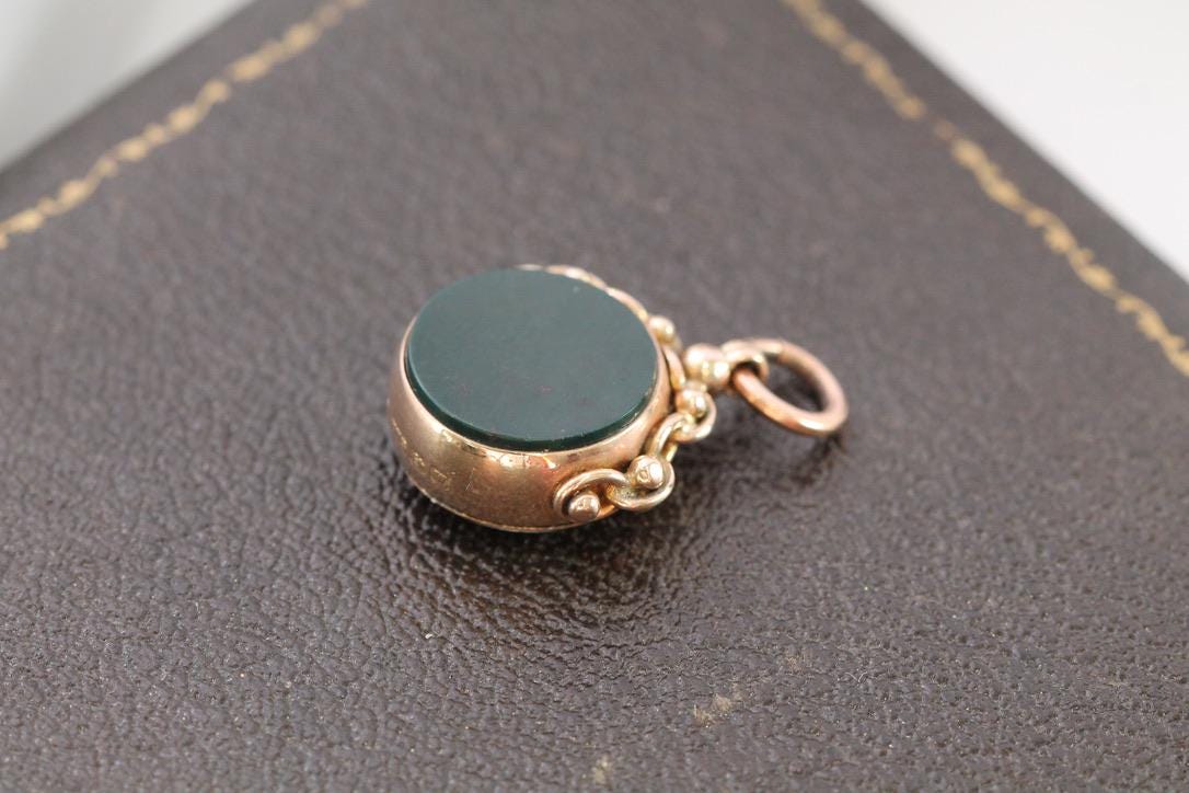 Antique 9ct Gold Bloodstone Compass Pendant, 1921