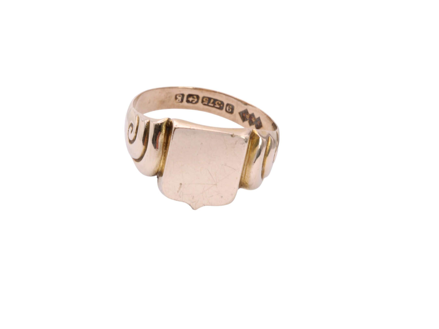 Antique 9ct Gold Shield Shaped Signet Ring, 1906
