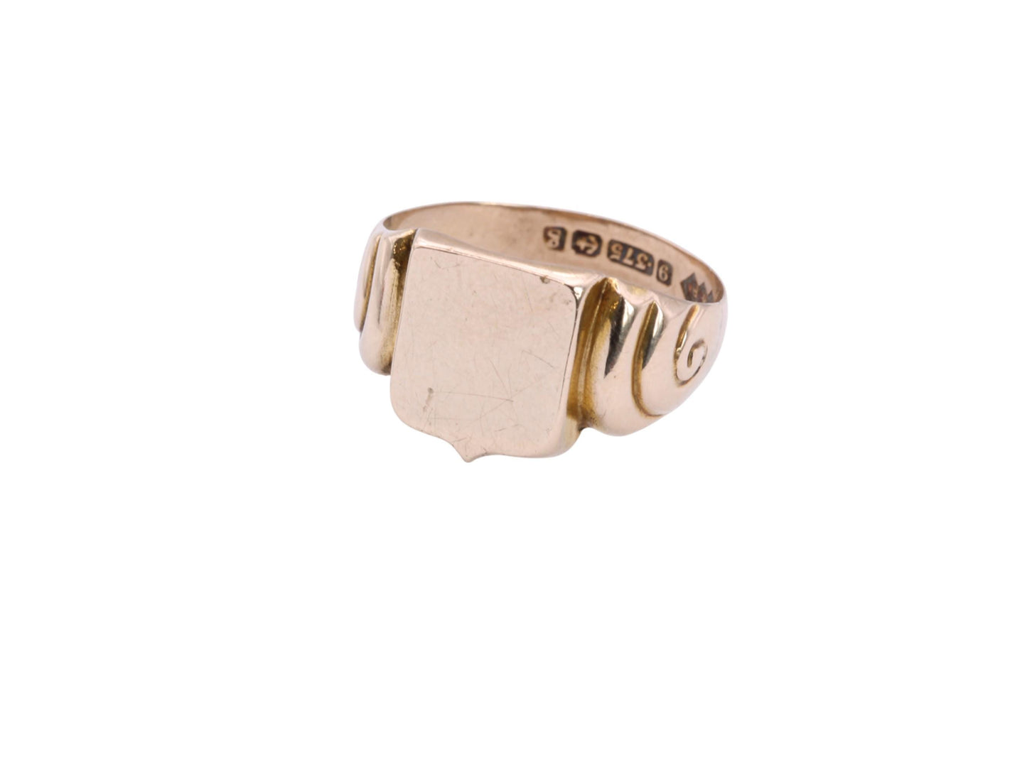 Antique 9ct Gold Shield Shaped Signet Ring, 1906